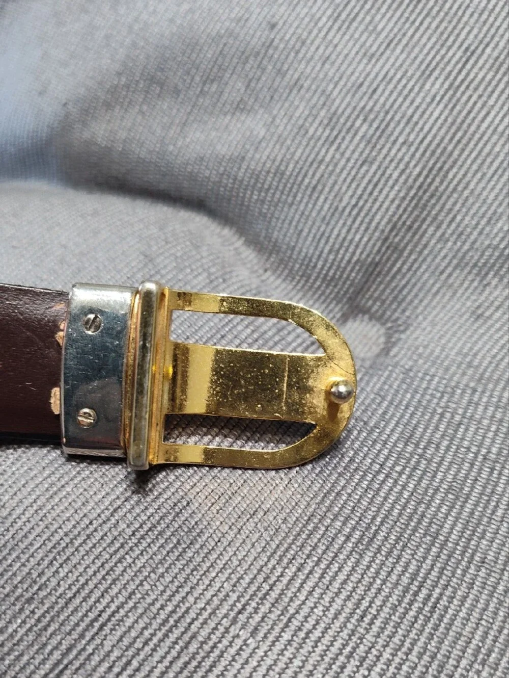 Vintage Mixed Metal Art Deco Bar Belt Black Italian Leather 36